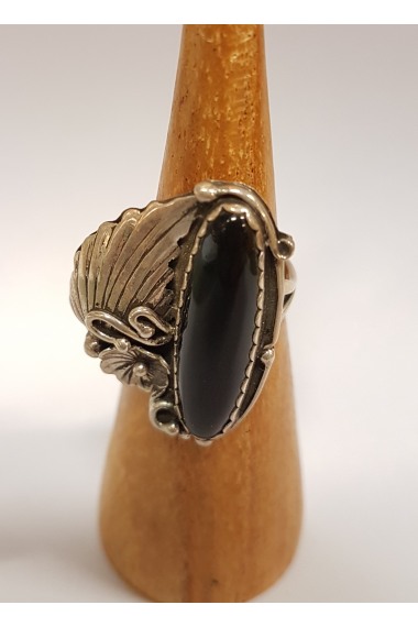 Indianischer Silberring  mit einem Onyx