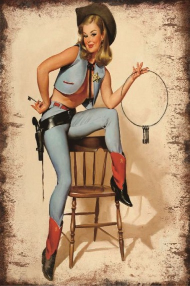 Blechschild Pin up Cowgirl