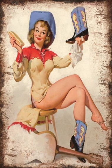 Blechschild Pin up Cowgirl Boots