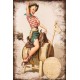 Blechschild Pin up Cowgirl Wooden Horse