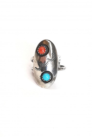 Navajo Silberring Oval mit zwei Steine