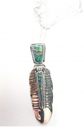 Sterlingsilber Feder Halskette mit Opal