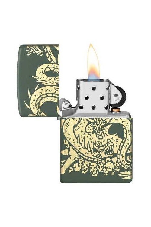 Zippo Hydra Dragon - Accendino In Metallo Con Design Del Drago | Made In USA, Antivento E Ricaricabile (Verde E Panna)