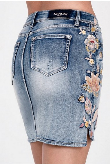 Grace in LA Jeans Rock mit Blumen  JKW51914